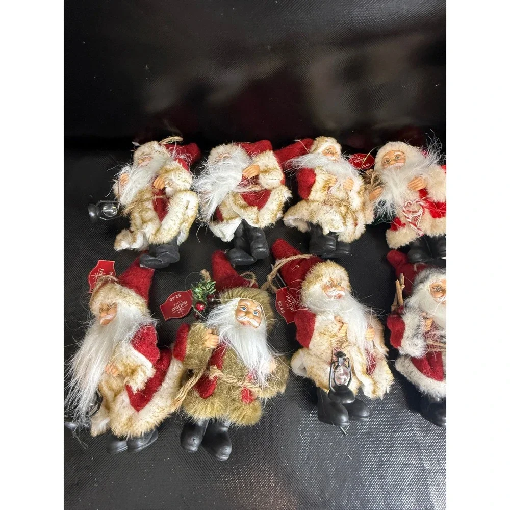 Lot of 8 Holiday Time‎ Santa Claus Christmas Ornaments Red White Faux Fur NWT